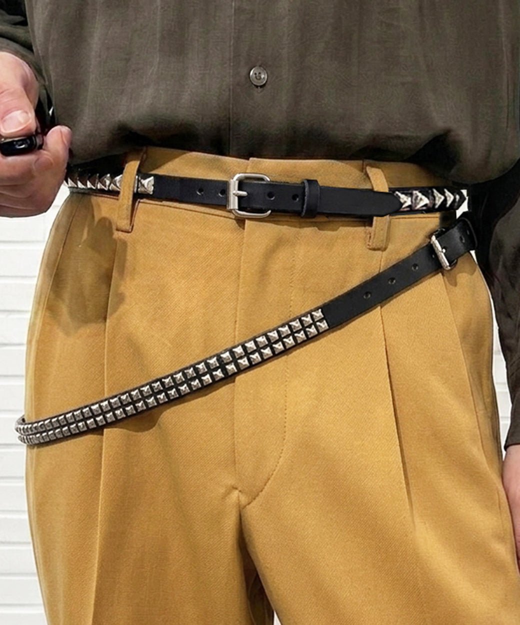BRACKNEY LEATHER WORKS - 3/4” SMALL PYRAMID 2ROWS BELT / BLACK 商品画像 - DB&BAR