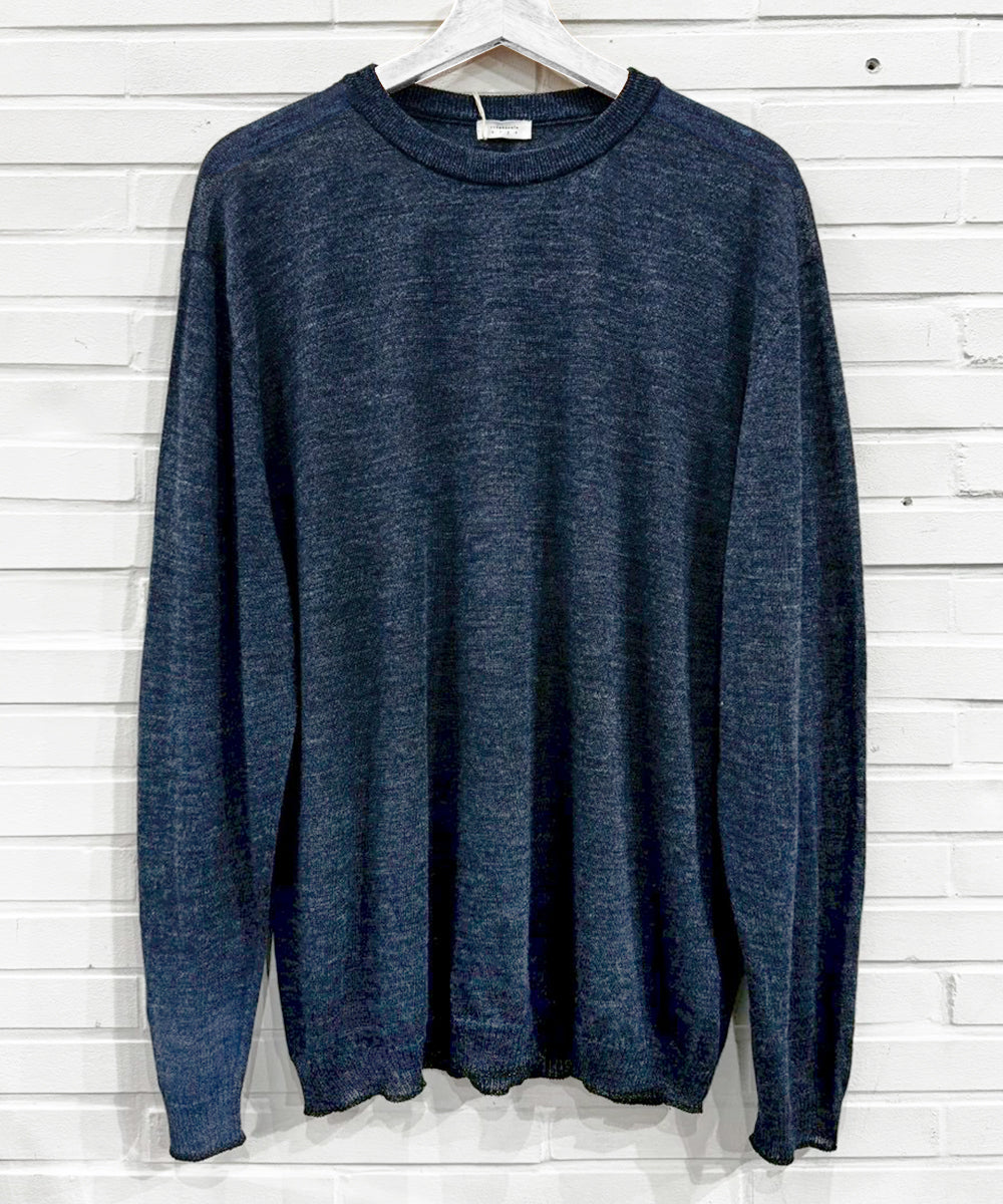 crepuscule - Whole Garment Rametrimming Pull Over / NAVY