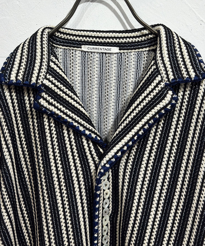 CURRENTAGE - TEXTURED STRIPE KNIT JACKET / BLACK×NATURAL 商品画像 - DB&BAR
