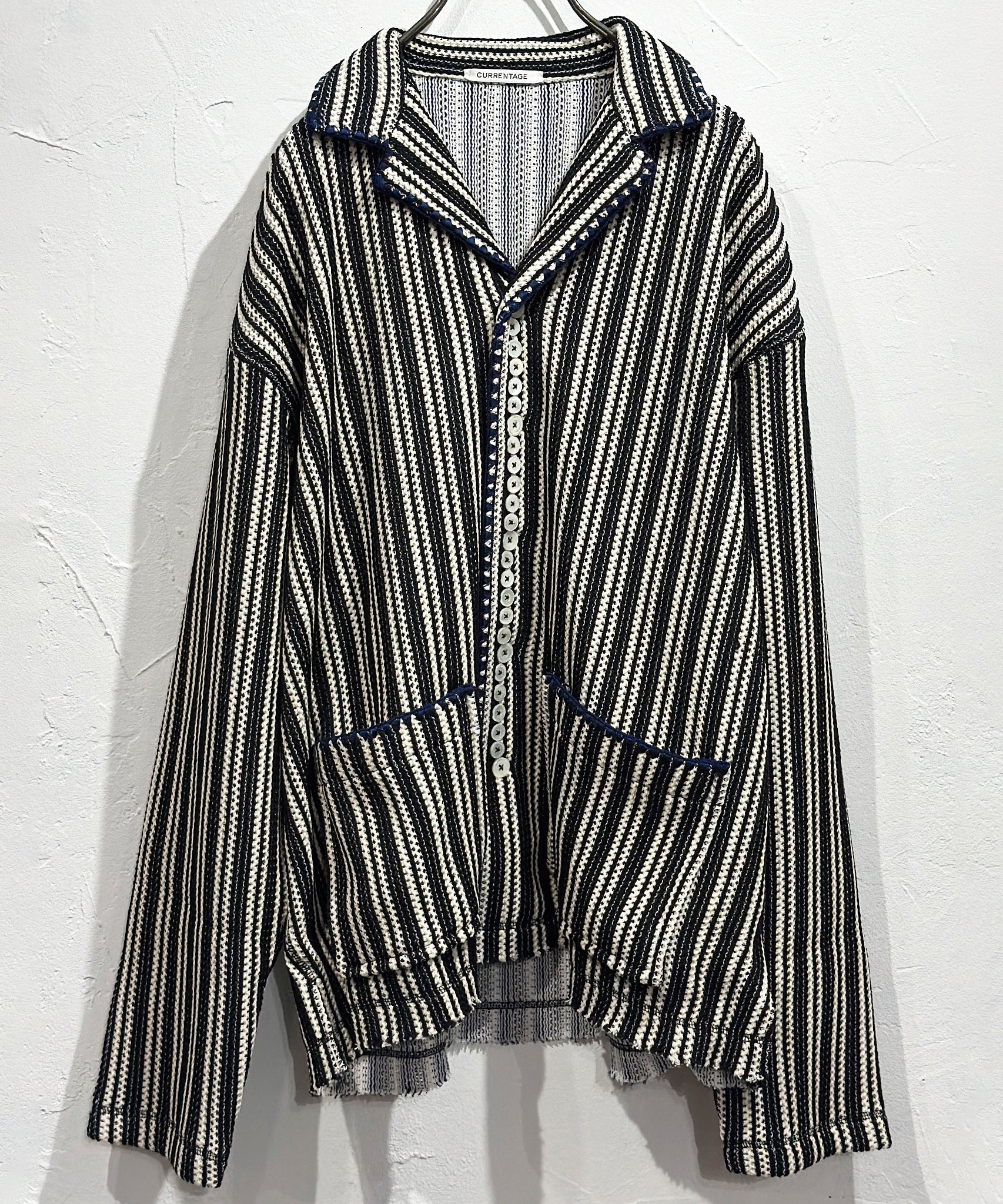 CURRENTAGE - TEXTURED STRIPE KNIT JACKET / BLACK×NATURAL 商品画像 - DB&BAR