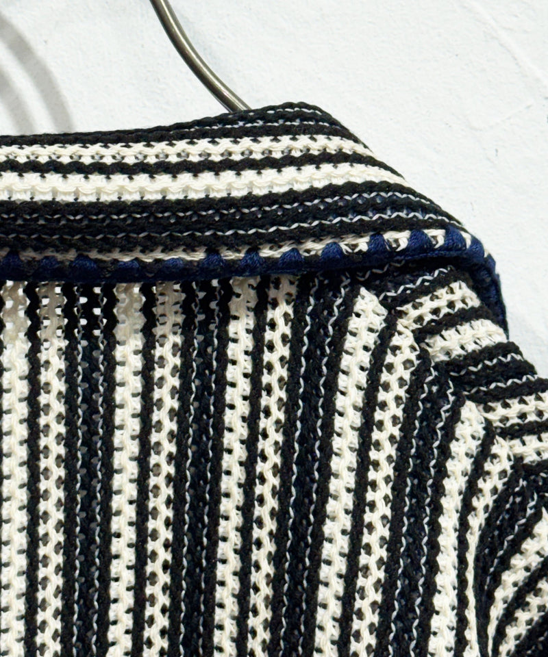 CURRENTAGE - TEXTURED STRIPE KNIT JACKET / BLACK×NATURAL 商品画像 - DB&BAR