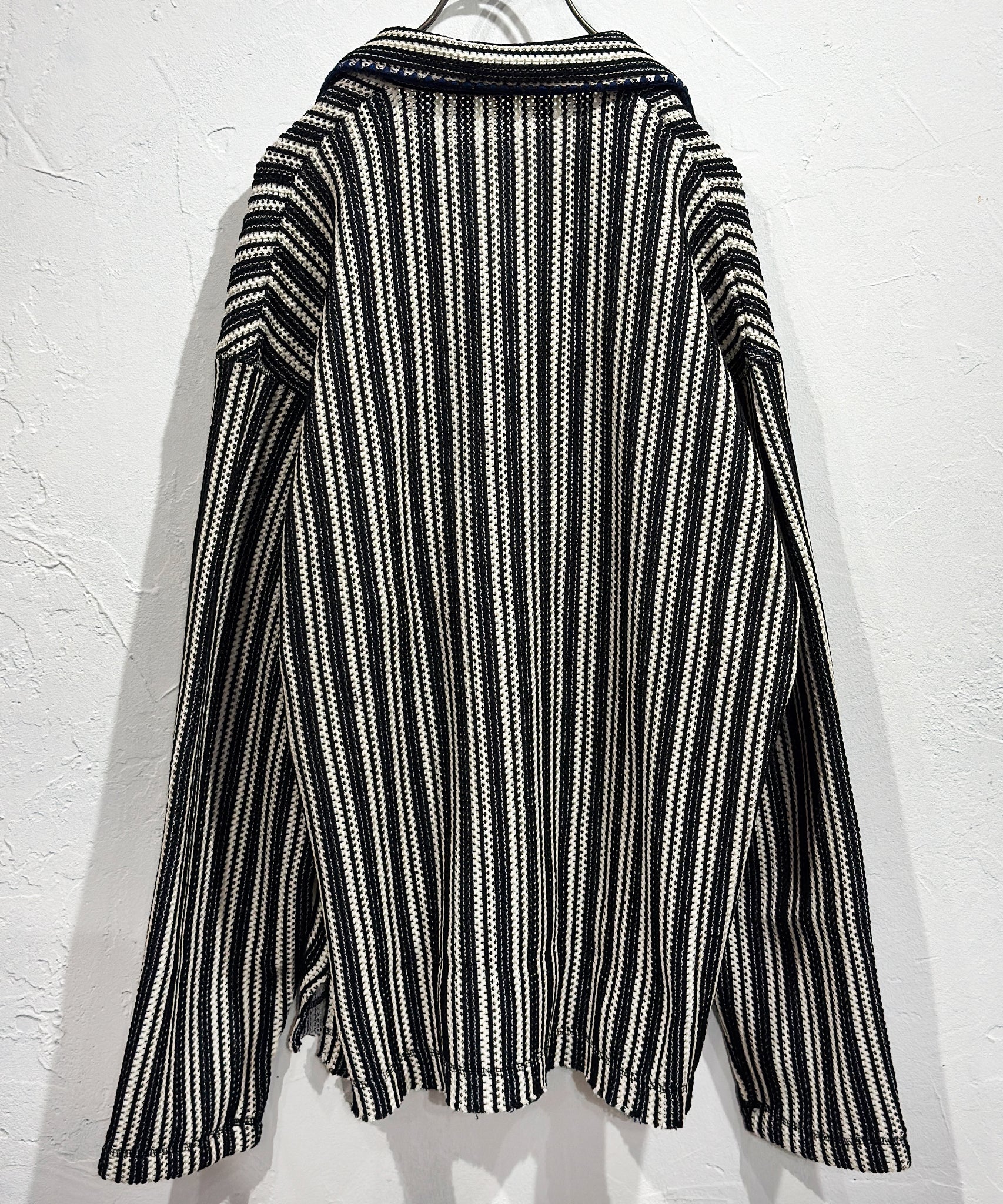 CURRENTAGE - TEXTURED STRIPE KNIT JACKET / BLACK×NATURAL 商品画像 - DB&BAR