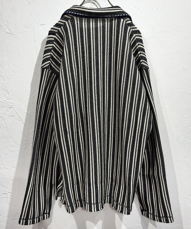 CURRENTAGE - TEXTURED STRIPE KNIT JACKET / BLACK×NATURAL 商品画像 - DB&BAR