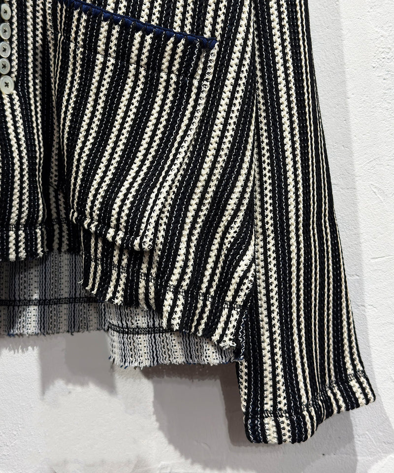 CURRENTAGE - TEXTURED STRIPE KNIT JACKET / BLACK×NATURAL 商品画像 - DB&BAR