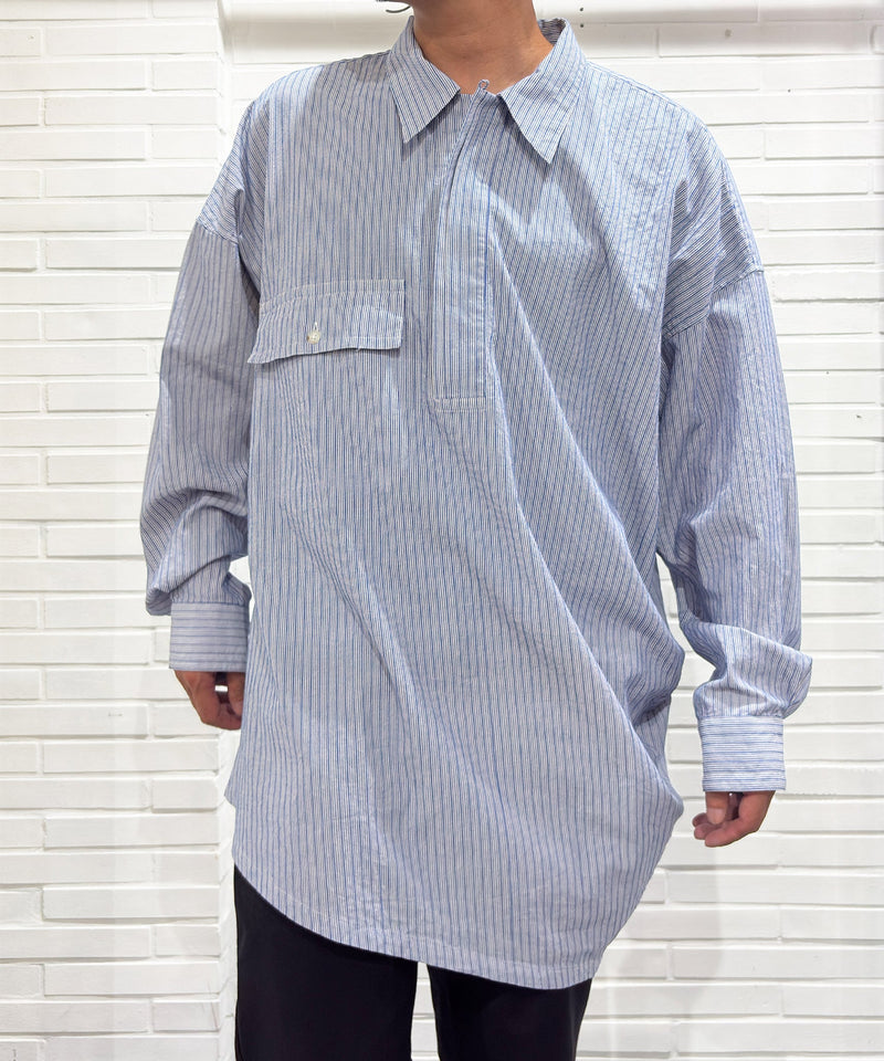 Marvine Pontiak Shirt Makers - Twist Pull Over / BLUE DOBBY STRIPE 商品画像 - DB&BAR