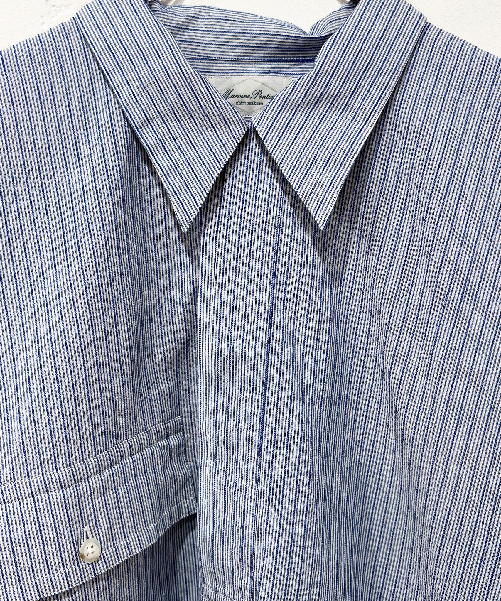 Marvine Pontiak Shirt Makers - Twist Pull Over / BLUE DOBBY STRIPE