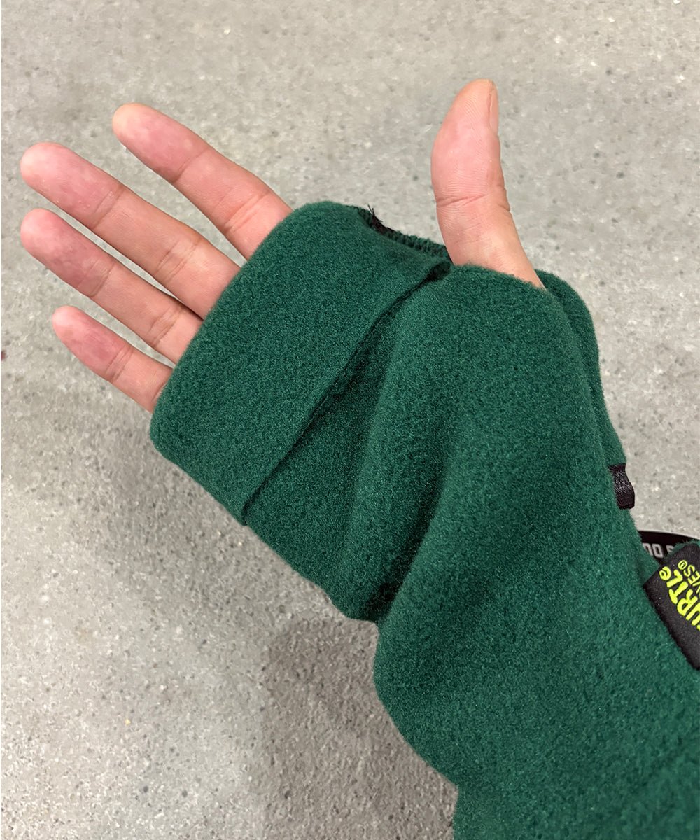 TURTLE GLOVES - TURTLE FLAP MITTENS COZY WINTER FLEECE / GREEN - DB&BAR