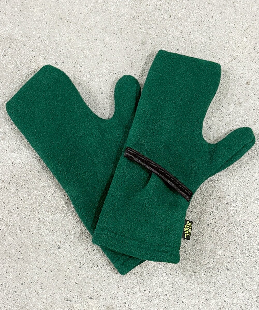 TURTLE GLOVES - TURTLE FLAP MITTENS COZY WINTER FLEECE / GREEN - DB&BAR