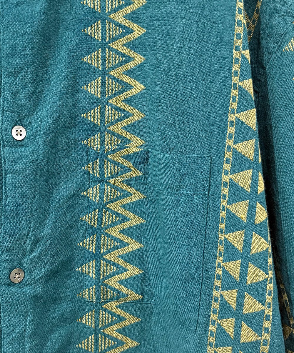 VINTAGE - SOMANI FABRIC GEOMETRIC PATTERN SHIRT GREEN - DB&BAR