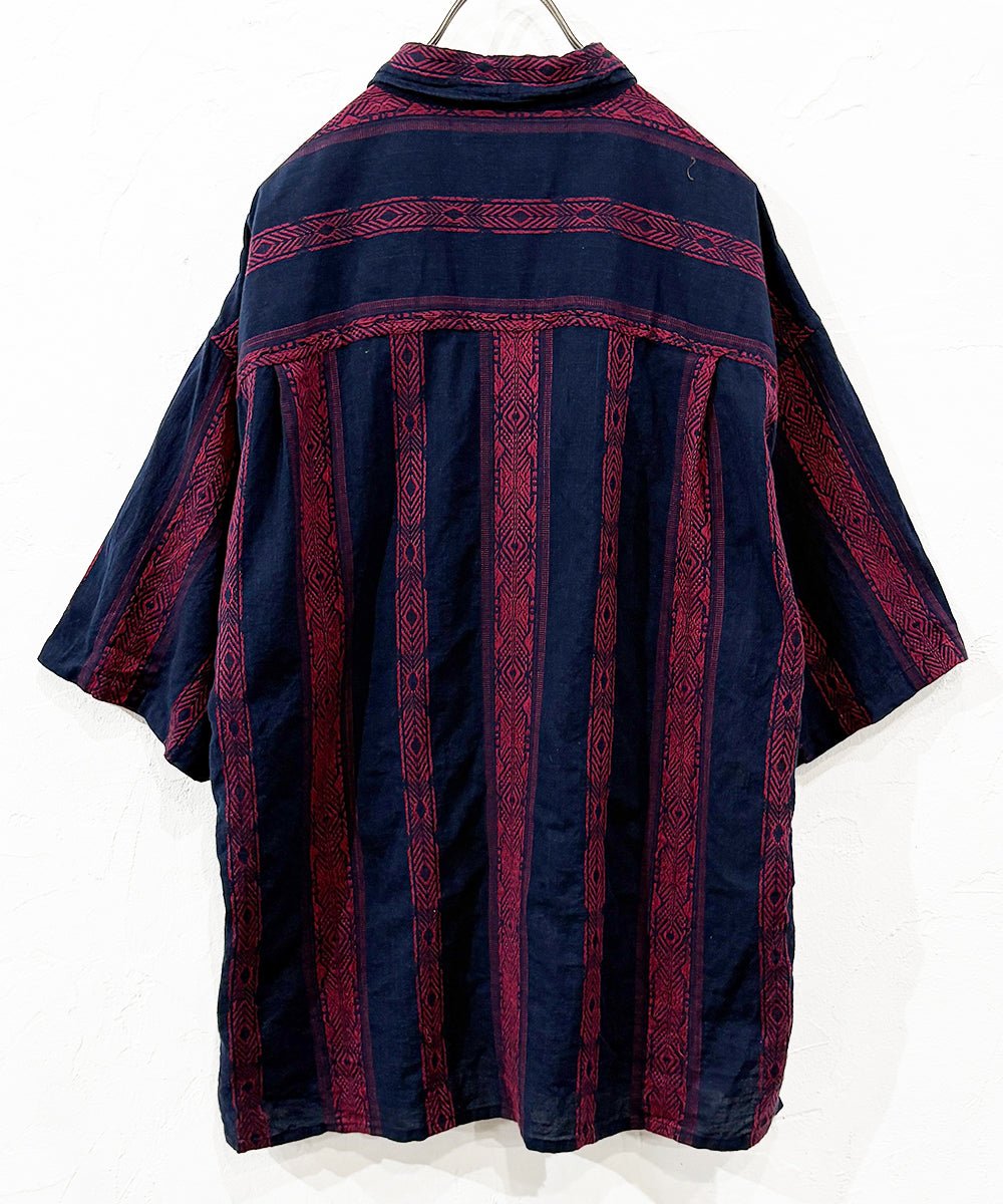 VINTAGE - SOMANI FABRIC GEOMETRIC PATTERN SHIRT NAVY 商品画像 - DB&BAR