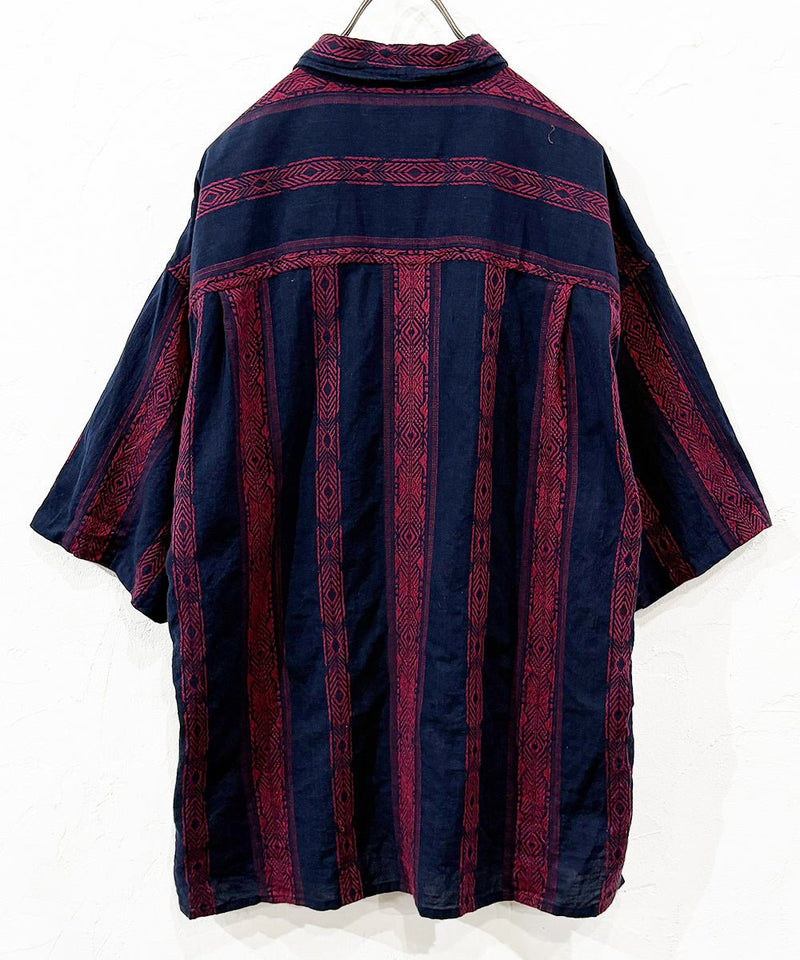 VINTAGE - SOMANI FABRIC GEOMETRIC PATTERN SHIRT NAVY 商品画像 - DB&BAR