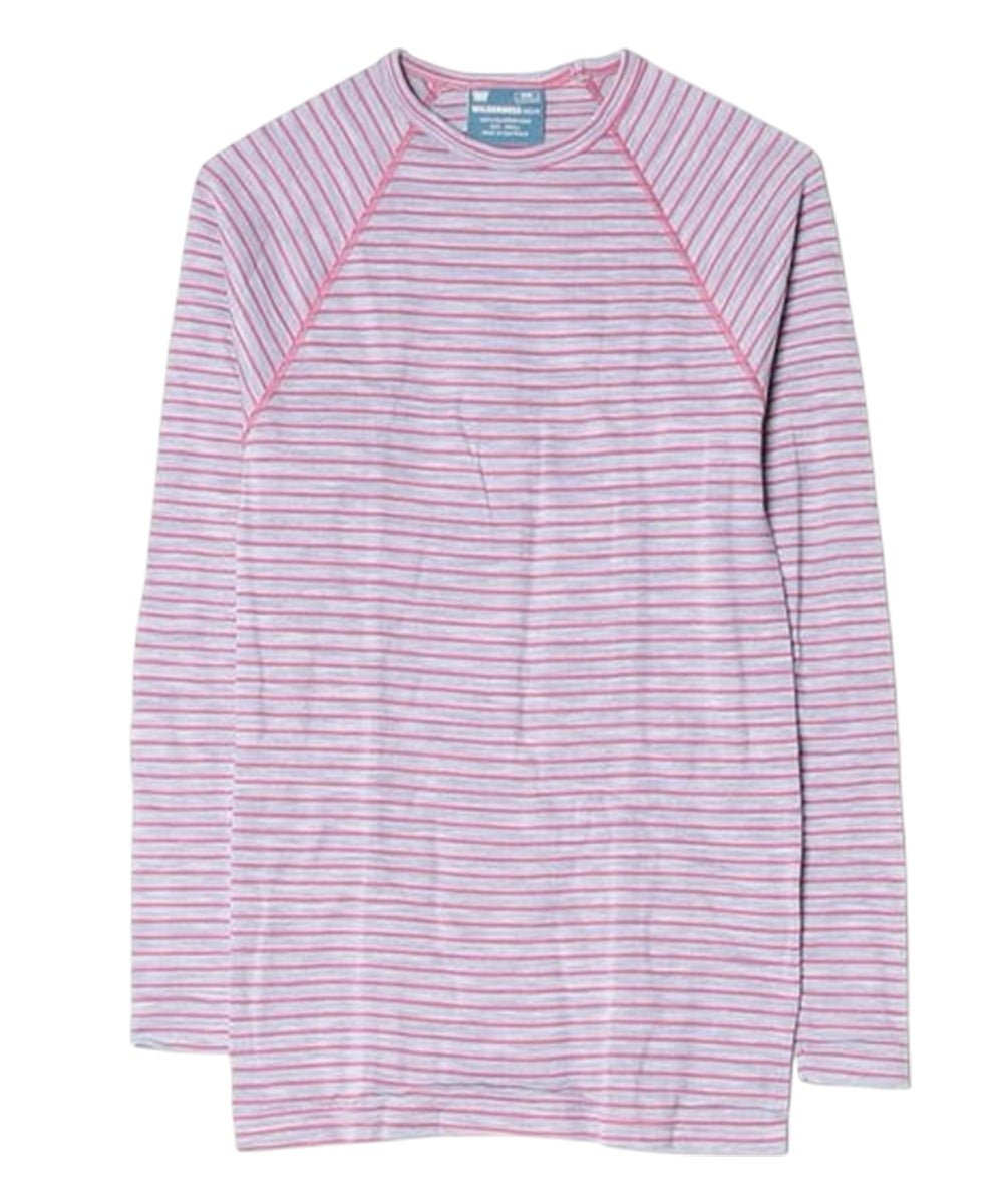 WILDERNESS WEAR - POLYPRO +190 L/S CREW STRIPE / DENIM/PINK 商品画像 - DB&BAR