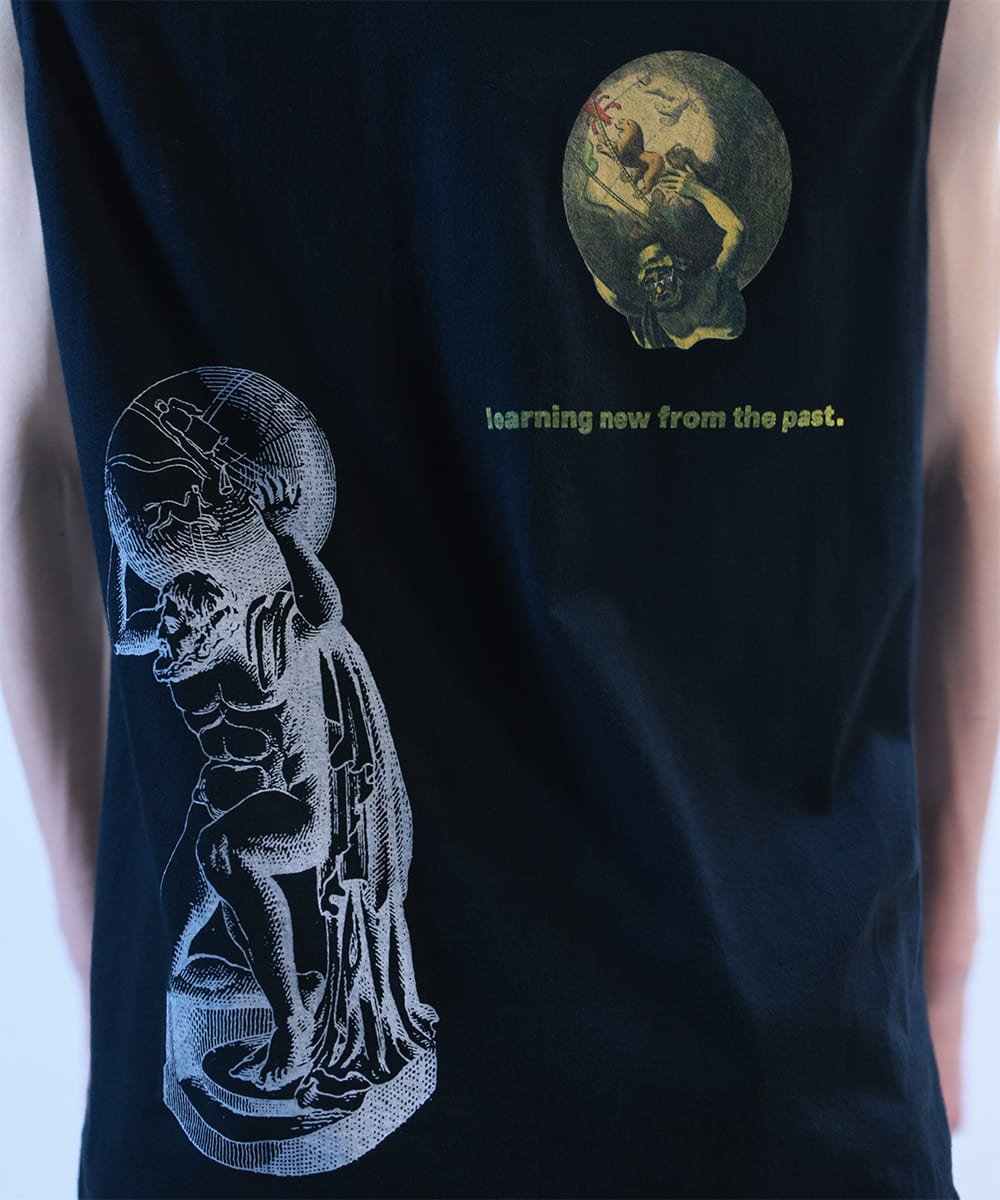 【11/5(日)まで予約受付アイテム】Sleeveless t-shirt with Learn from the old, know the new. prints - BLACK - DIET BUTCHER