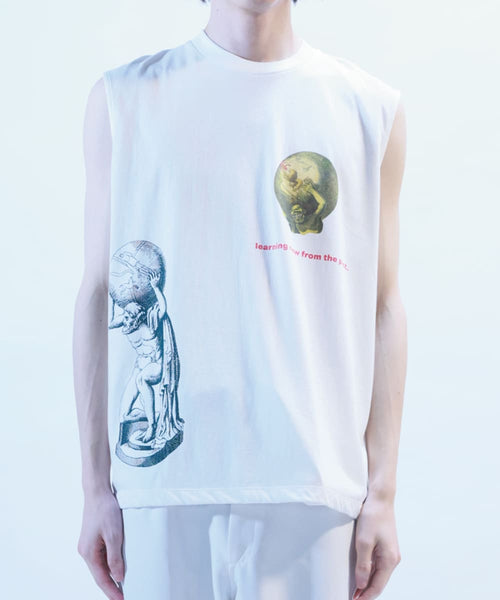 Sleeveless t-shirt with Learn from the old，know the new. prints - WHITE