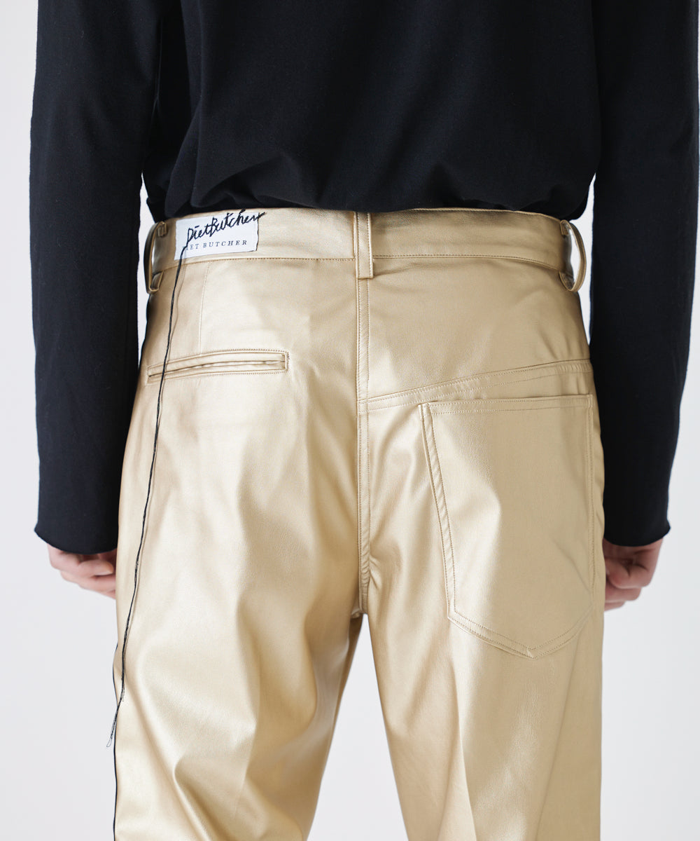 【75%OFF】Faux leather side line flared slim trouser - GOLD