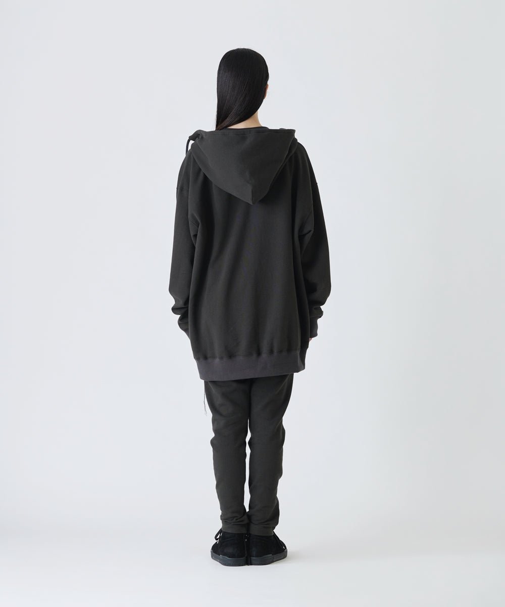 Basic line _ Front zip unevenness big&long hoodie - CHARCOAL BLACK - DIET BUTCHER