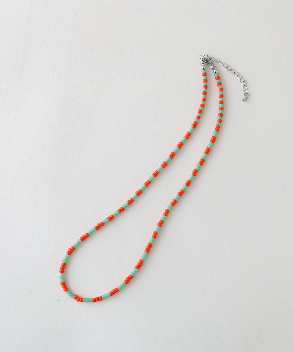 Beads necklace collaboration with Adder - MOSS GREEN×RED ORANGE - DIET BUTCHER