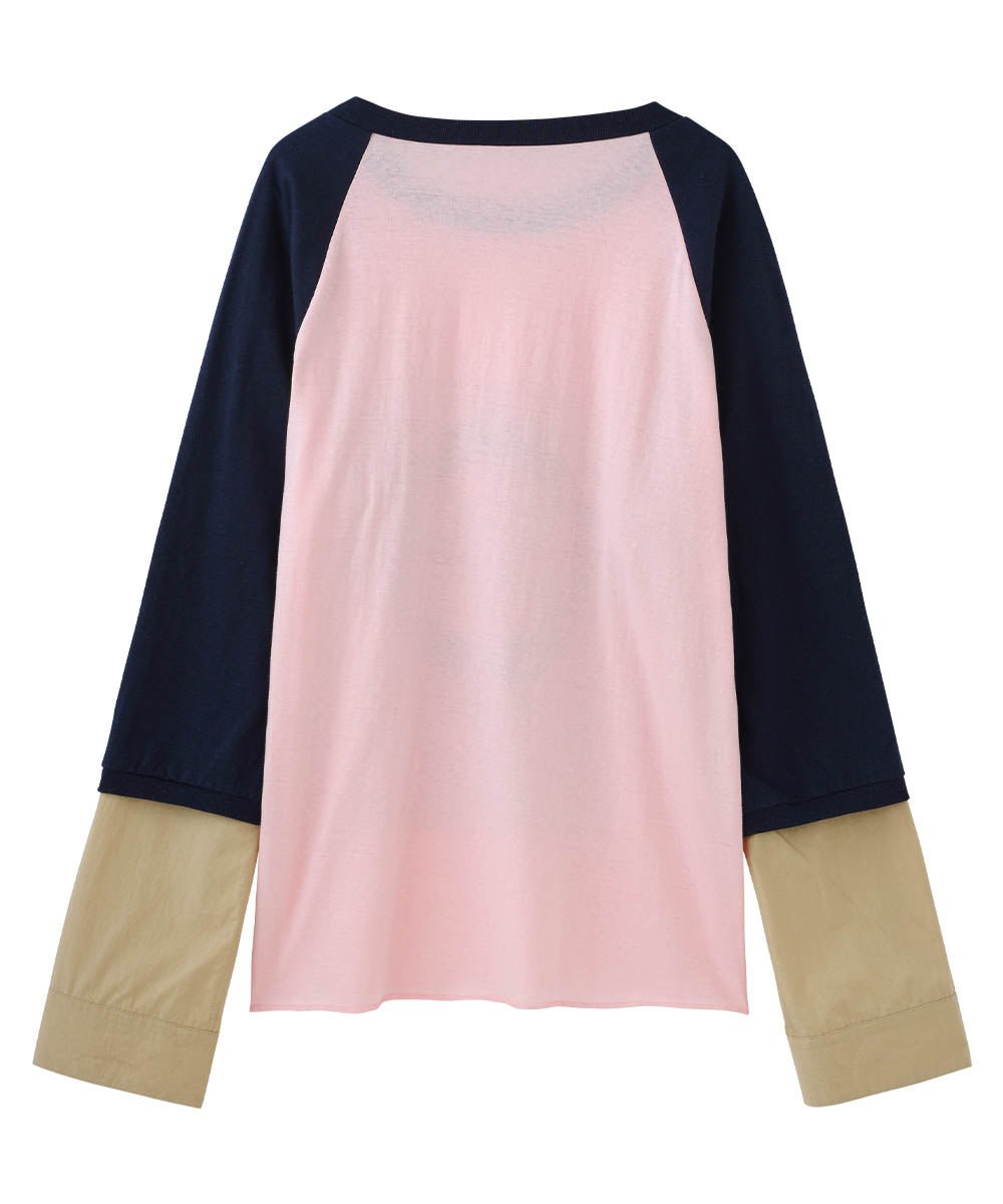 Docking raglan t-shirt - BABY PINK×NAVY - DIET BUTCHER