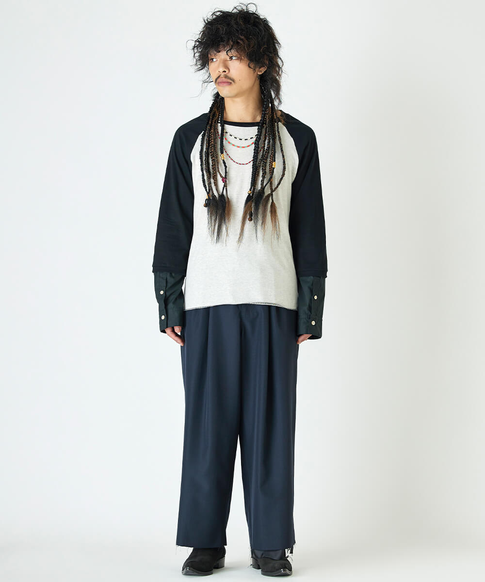 Embroidery sleeve docking raglan t-shirt - BLACK×OATMEAL - DIET BUTCHER