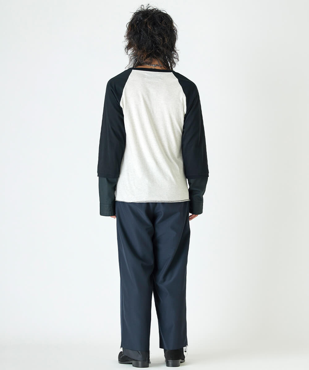 Embroidery sleeve docking raglan t-shirt - BLACK×OATMEAL - DIET BUTCHER