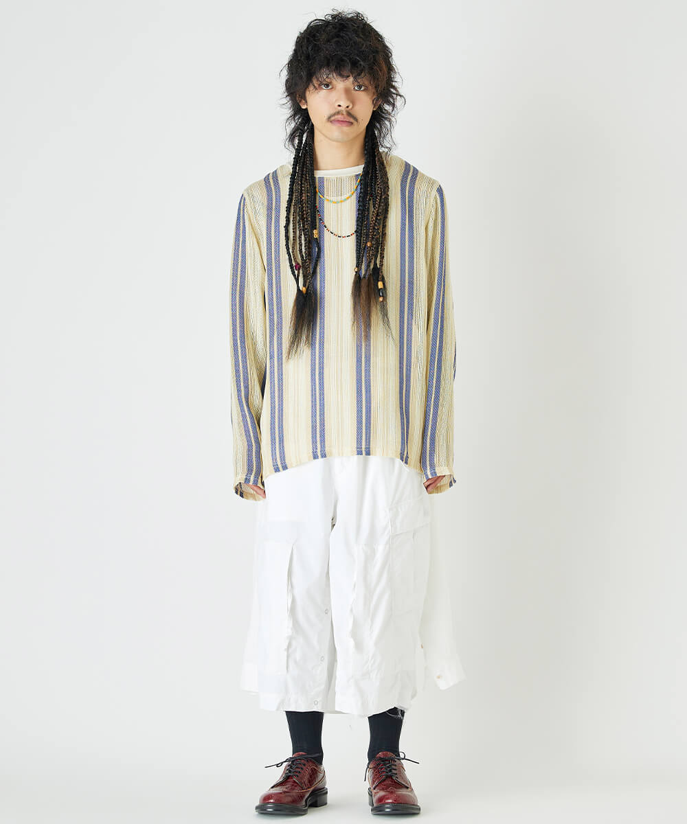 Mixed leno weave pullover with shirt style - BEIGE MIX - DIET BUTCHER