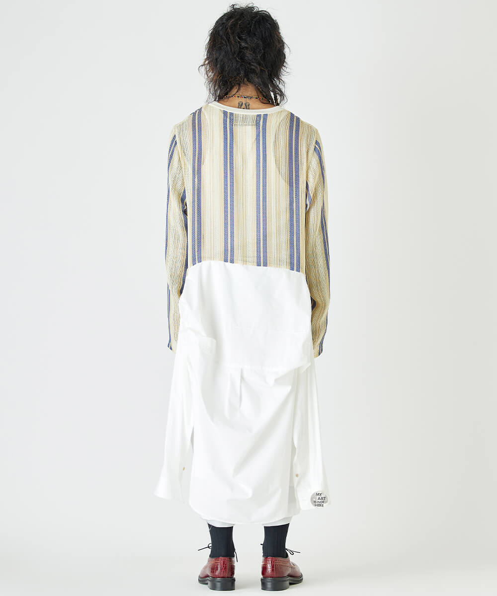 Mixed leno weave pullover with shirt style - BEIGE MIX - DIET BUTCHER