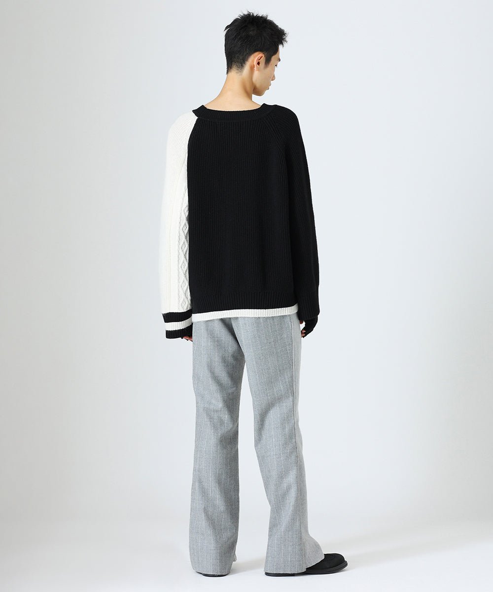 Over sleeve knit pullover - BLACK×WHITE×WHITE - DIET BUTCHER