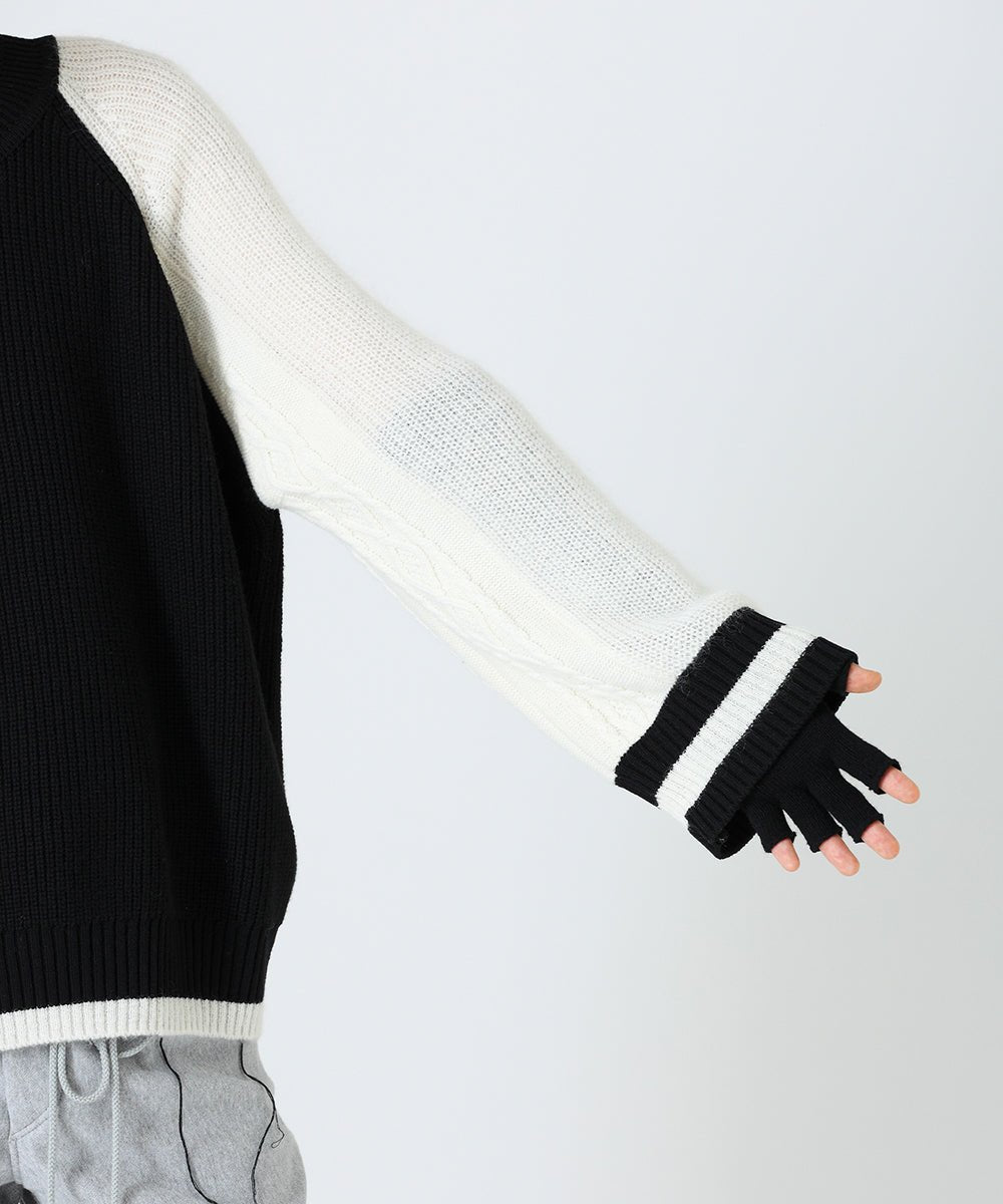 Over sleeve knit pullover - BLACK×WHITE×WHITE - DIET BUTCHER