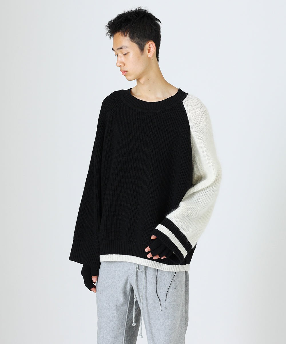 Over sleeve knit pullover - BLACK×WHITE×WHITE - DIET BUTCHER