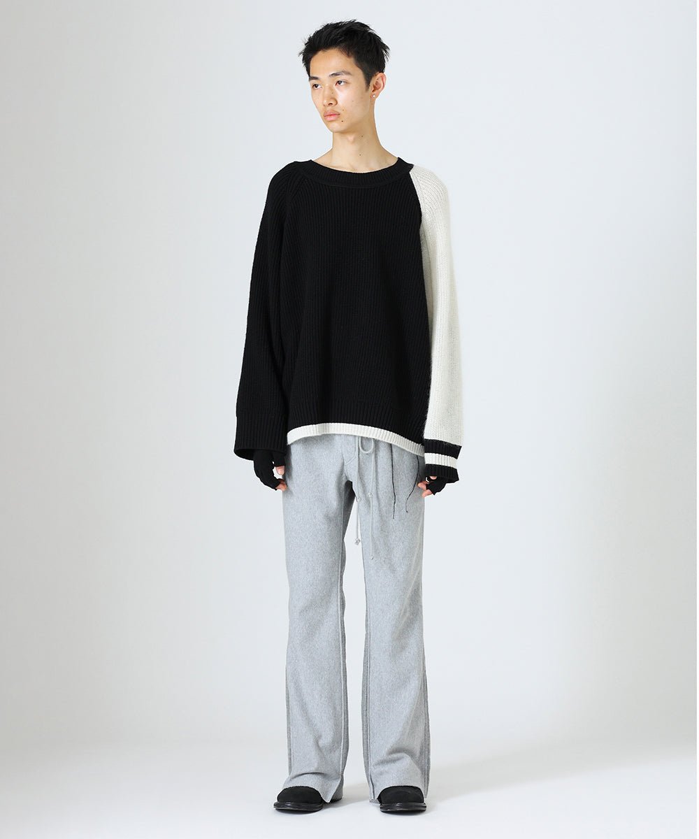 Over sleeve knit pullover - BLACK×WHITE×WHITE - DIET BUTCHER